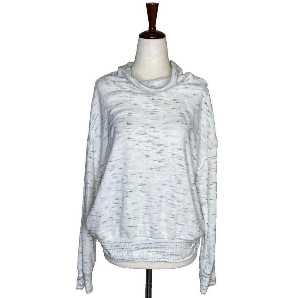 Anthropologie Cowl Neck Long Sleeve Ivory Gray Marled Pullover Sweater Womens M - Picture 3 of 9